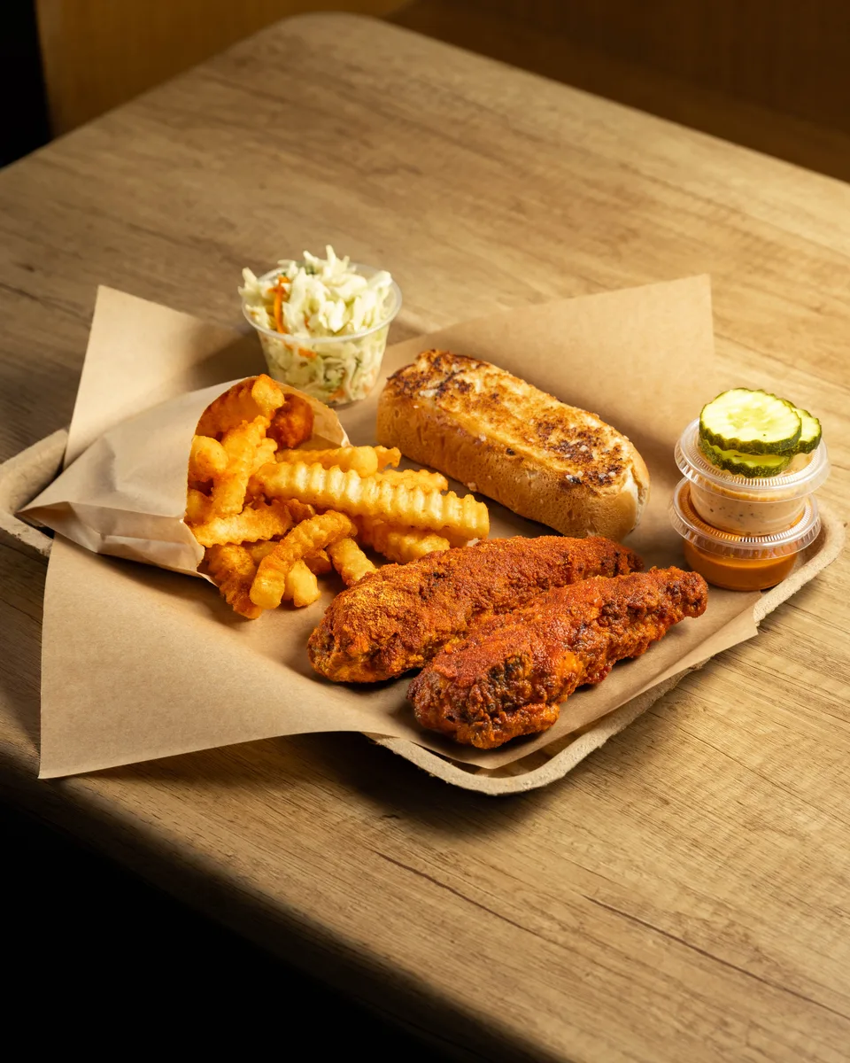 Twist Tender Plate with fries, slaw and toast